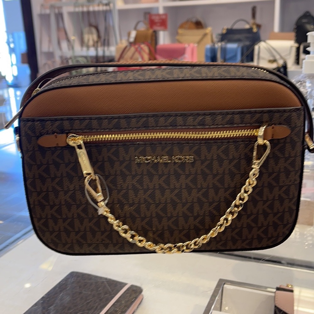 Michael Kors Jet Set Item Large East West Zip Chain MK Signature Crossbody Bag - Picture 9 of 16